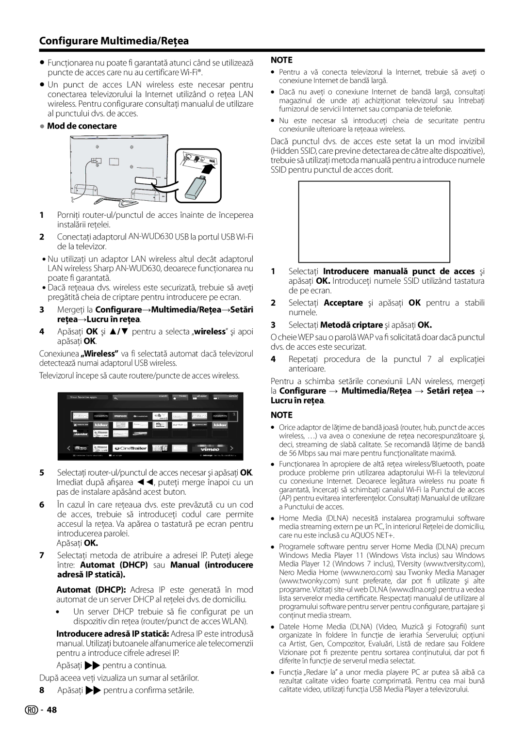 Sharp LC-60LX752E, LC-70LE754E, LC-70LE752E, LC-60LE751E/K, LC-60LM752E, LC-60LE752E, LC-50LU751E Configurare Multimedia/Reţea 