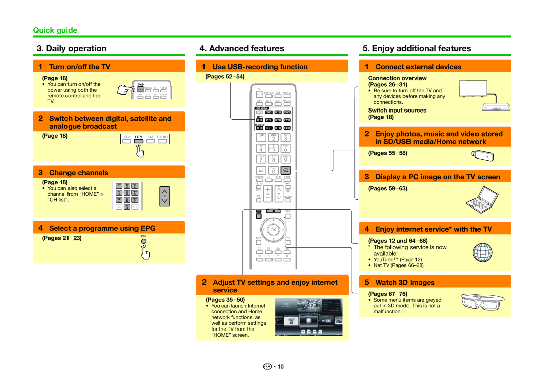 Sharp LC-70PRO10R, LC-60PRO10R, LC-80PRO10R operation manual Daily operation, Advanced features, Enjoy additional features 