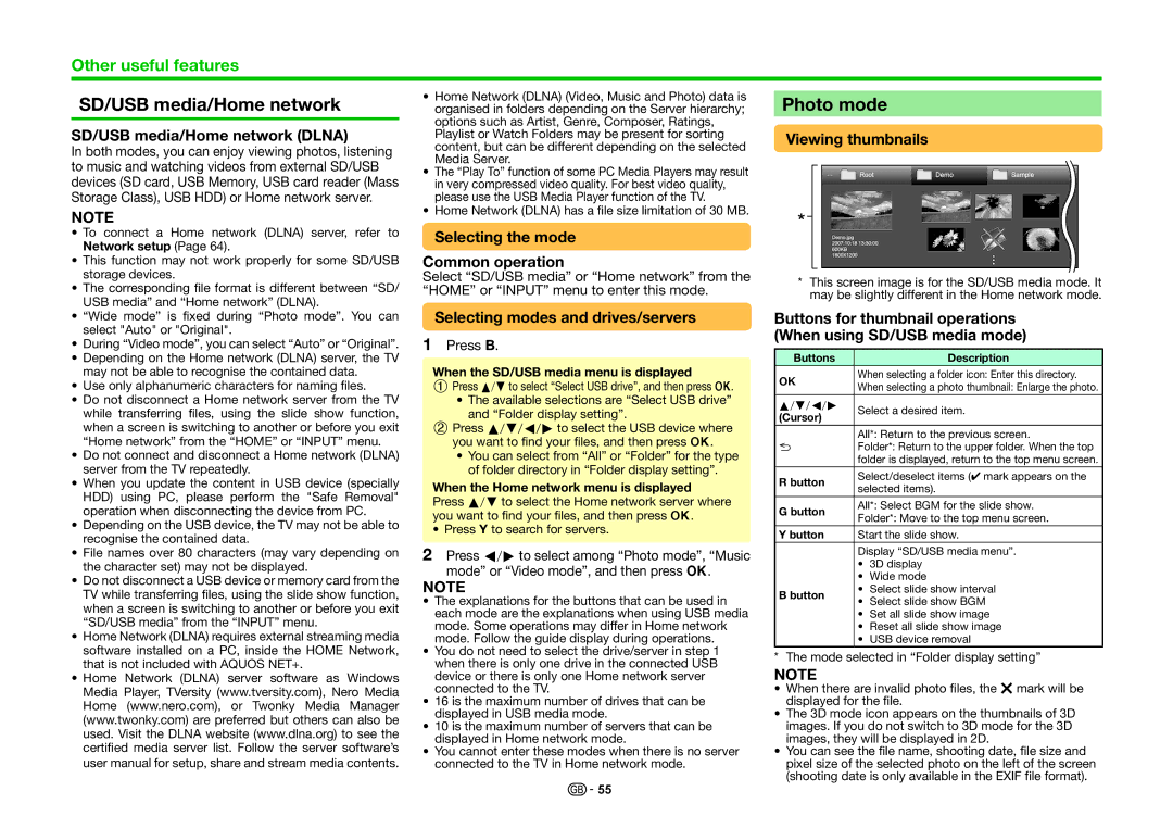 Sharp LC-70PRO10R, LC-60PRO10R, LC-80PRO10R operation manual SD/USB media/Home network, Photo mode 