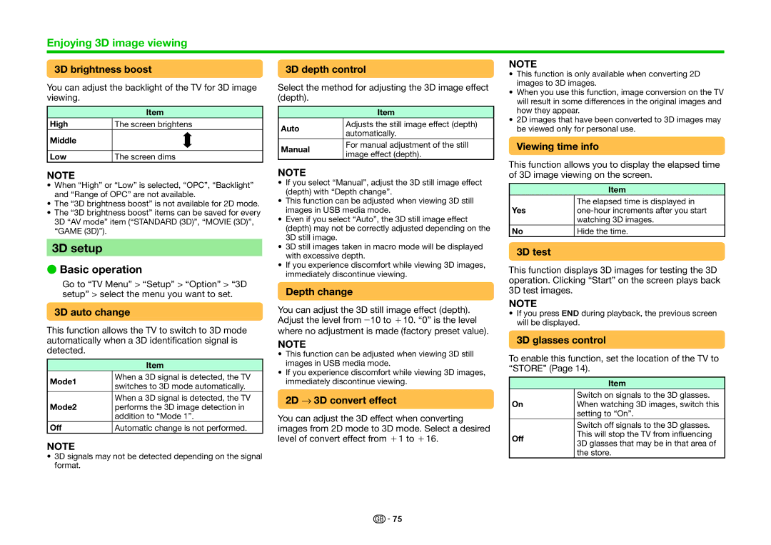 Sharp LC-80PRO10R, LC-70PRO10R, LC-60PRO10R operation manual 3D setup 