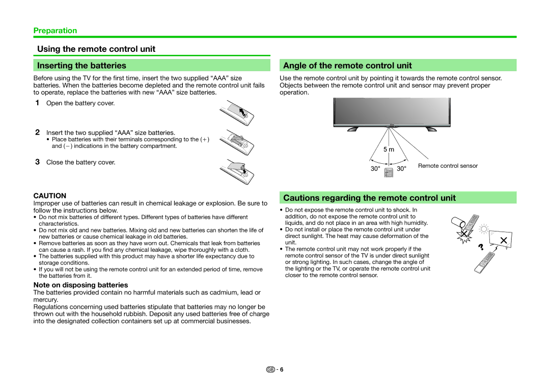 Sharp LC-80PRO10R, LC-70PRO10R, LC-60PRO10R operation manual Preparation 