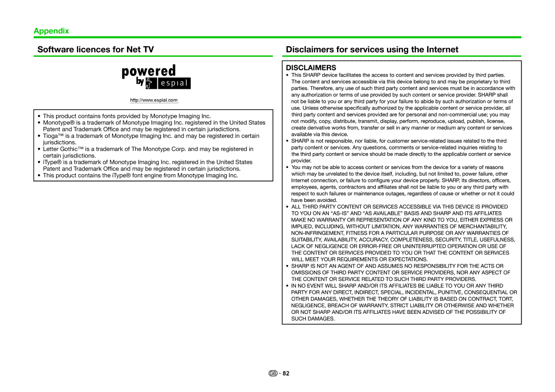 Sharp LC-70PRO10R, LC-60PRO10R, LC-80PRO10R operation manual Disclaimers 