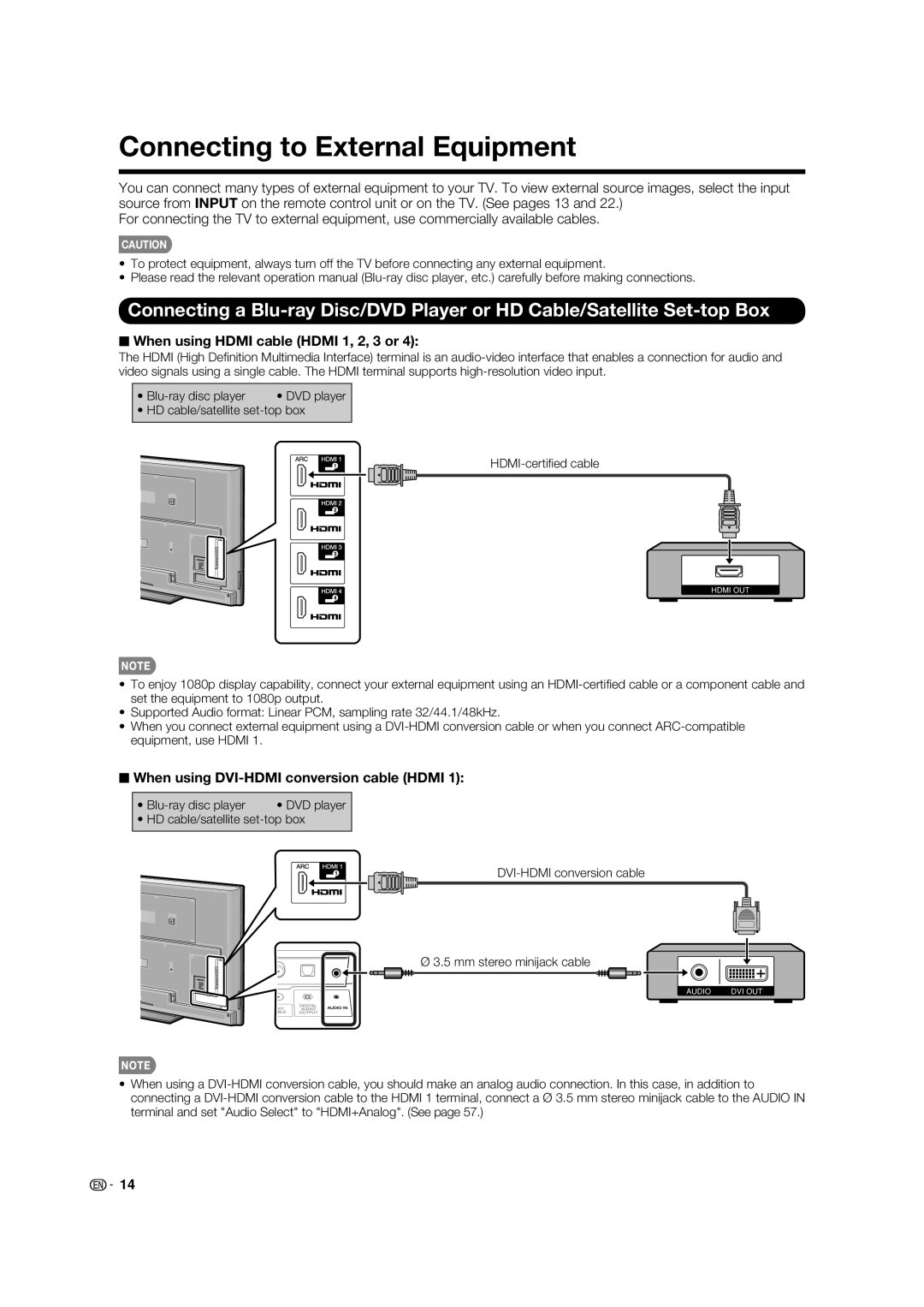 Sharp LC-80LE632U operation manual DVI-HDMI conversion cable Mm stereo minijack cable 