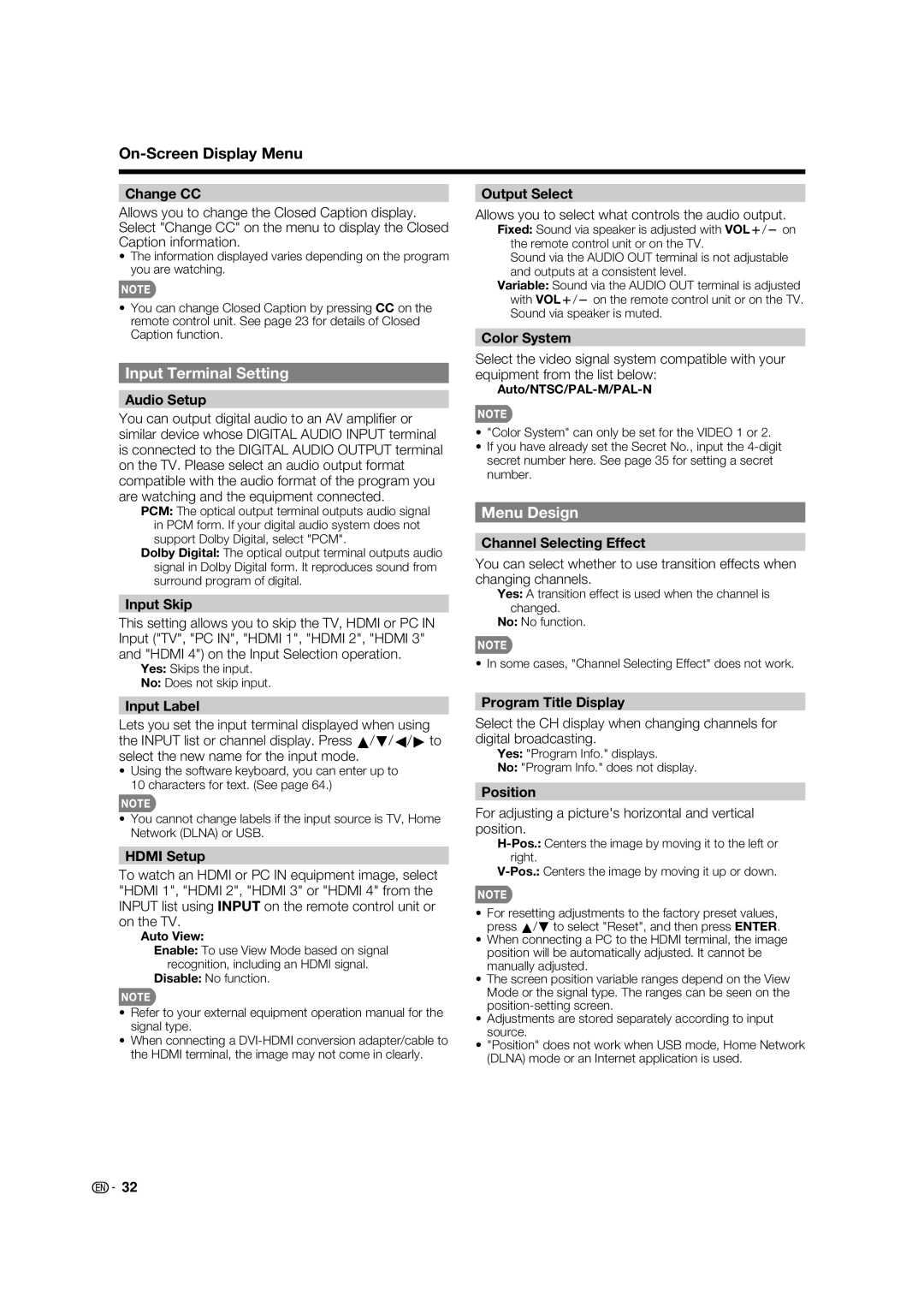 Sharp LC-80LE632U operation manual Input Terminal Setting, Menu Design 