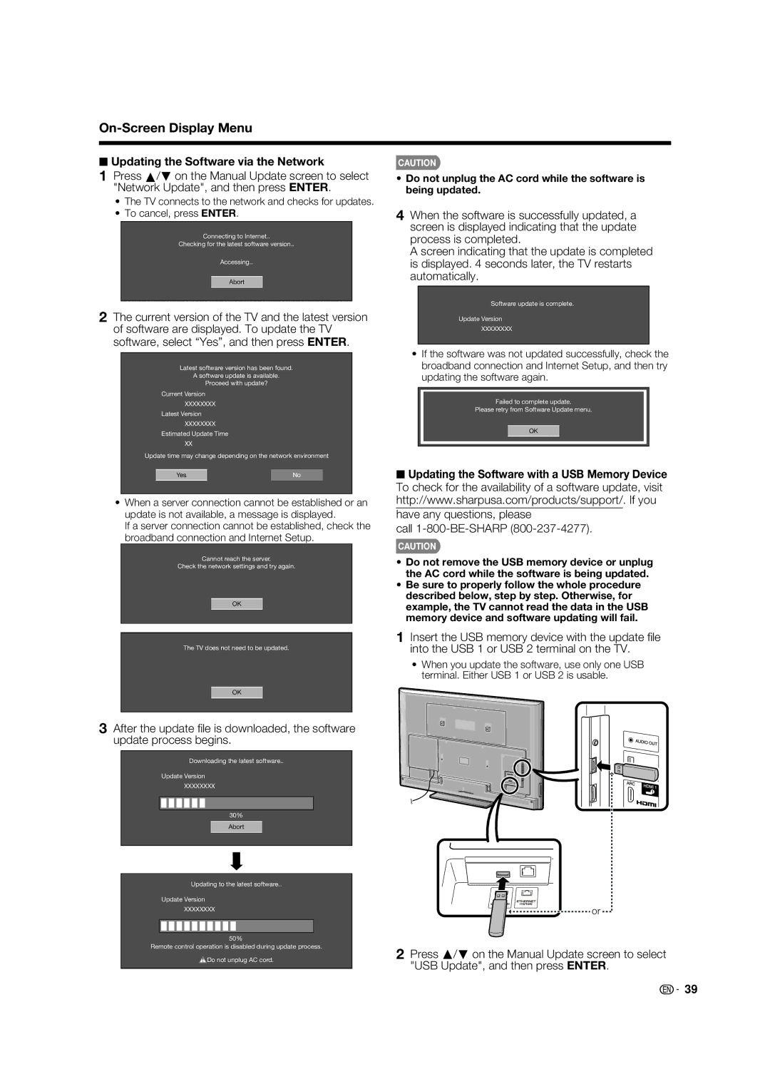 Sharp LC-80LE632U operation manual On-Screen Display Menu 