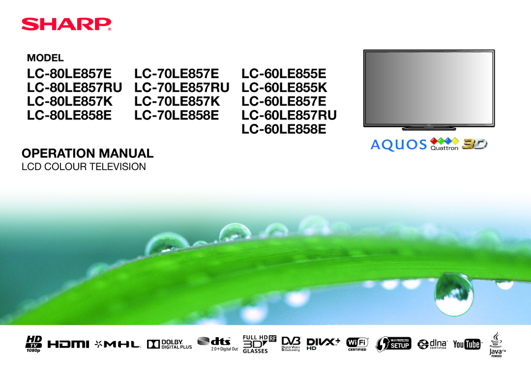 Sharp LC-60LE855K, LC-80LE857K, LC-70LE857K operation manual Model 