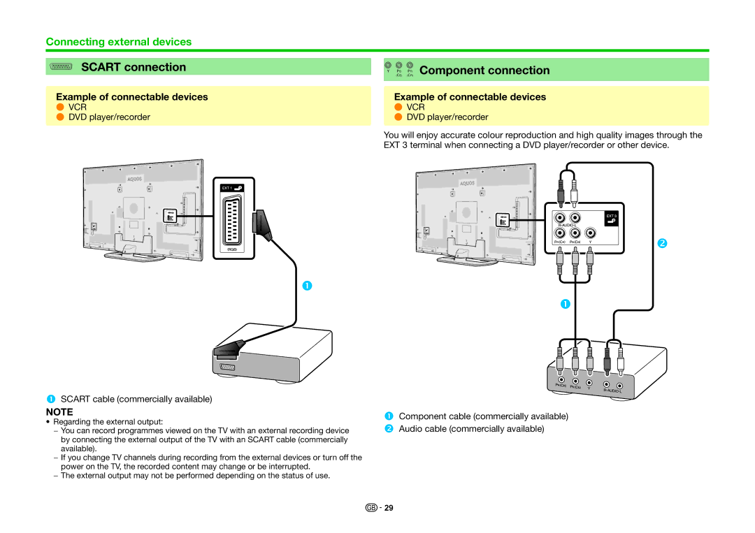 Sharp LC-60LE855K, LC-80LE857K, LC-70LE857K operation manual Scart connection, C R Component connection 