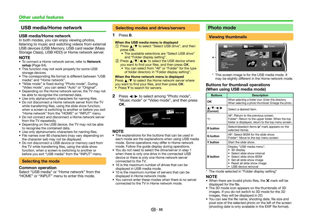 Sharp LC-80LE857K, LC-60LE855K, LC-70LE857K operation manual USB media/Home network, Photo mode 