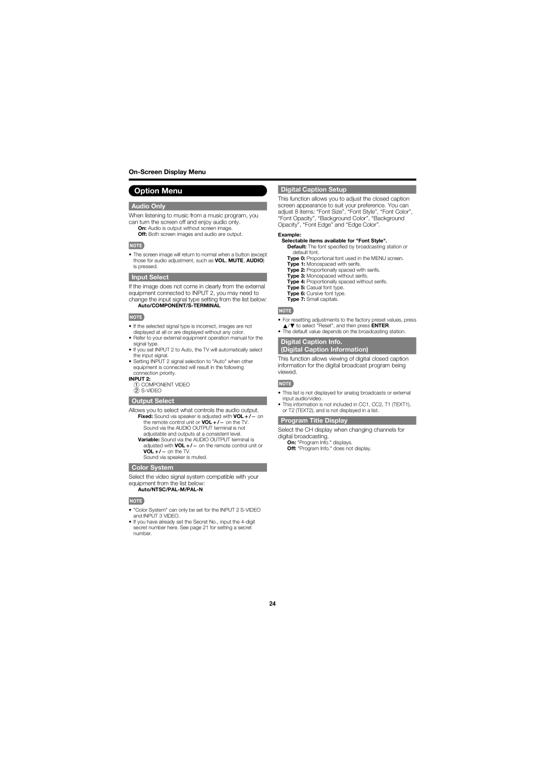 Sharp LC-C4067U operation manual Option Menu 