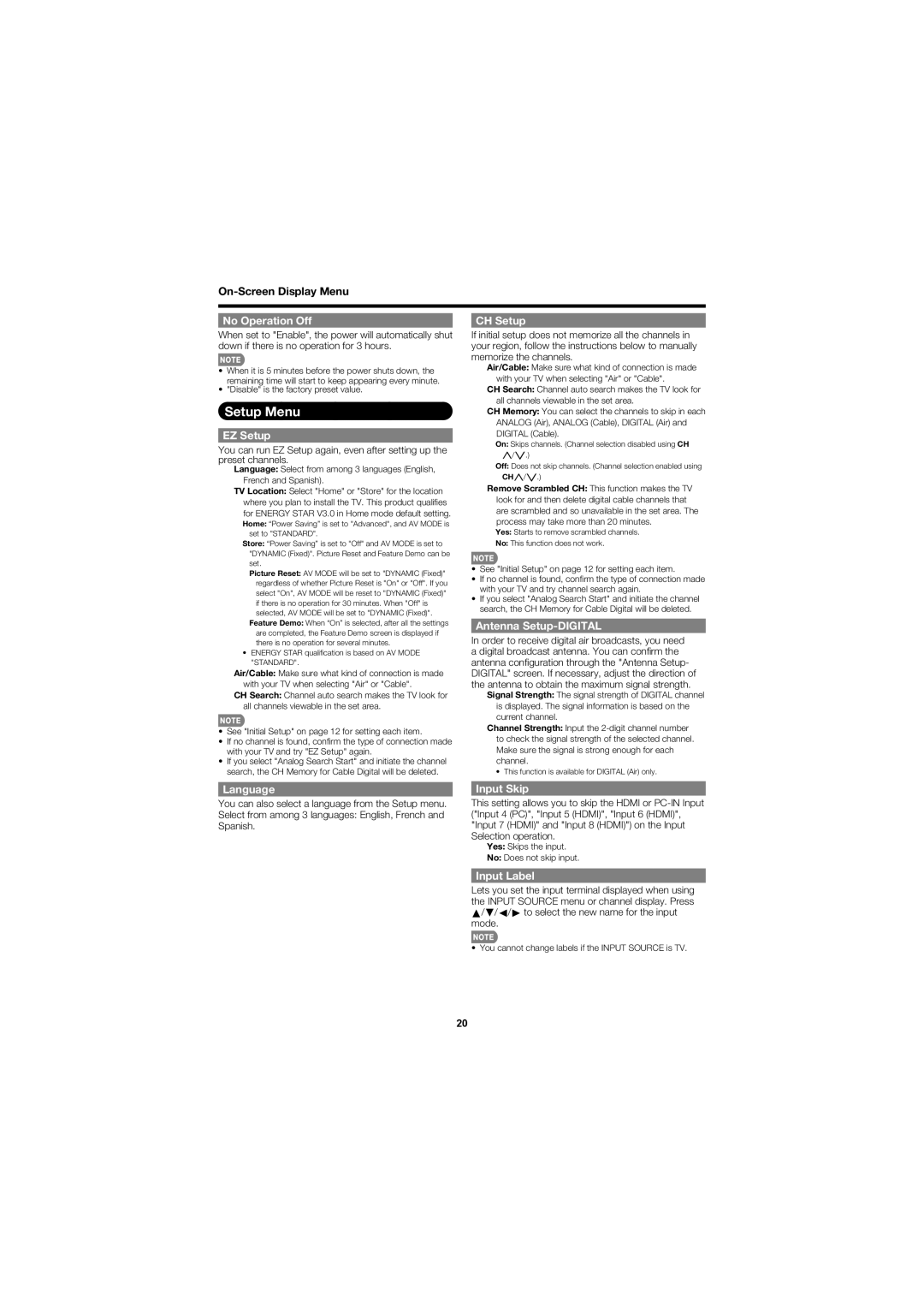 Sharp LC-C46700UN, LC-C52700UN operation manual Setup Menu 