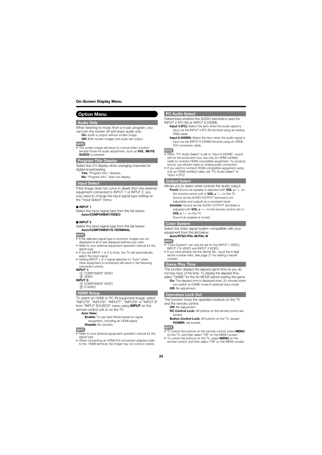 Sharp LC-C5277UN operation manual Option Menu 