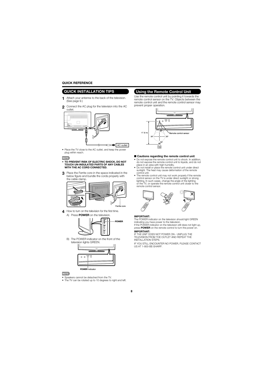 Sharp LC-C5277UN operation manual Using the Remote Control Unit, Quick Reference 