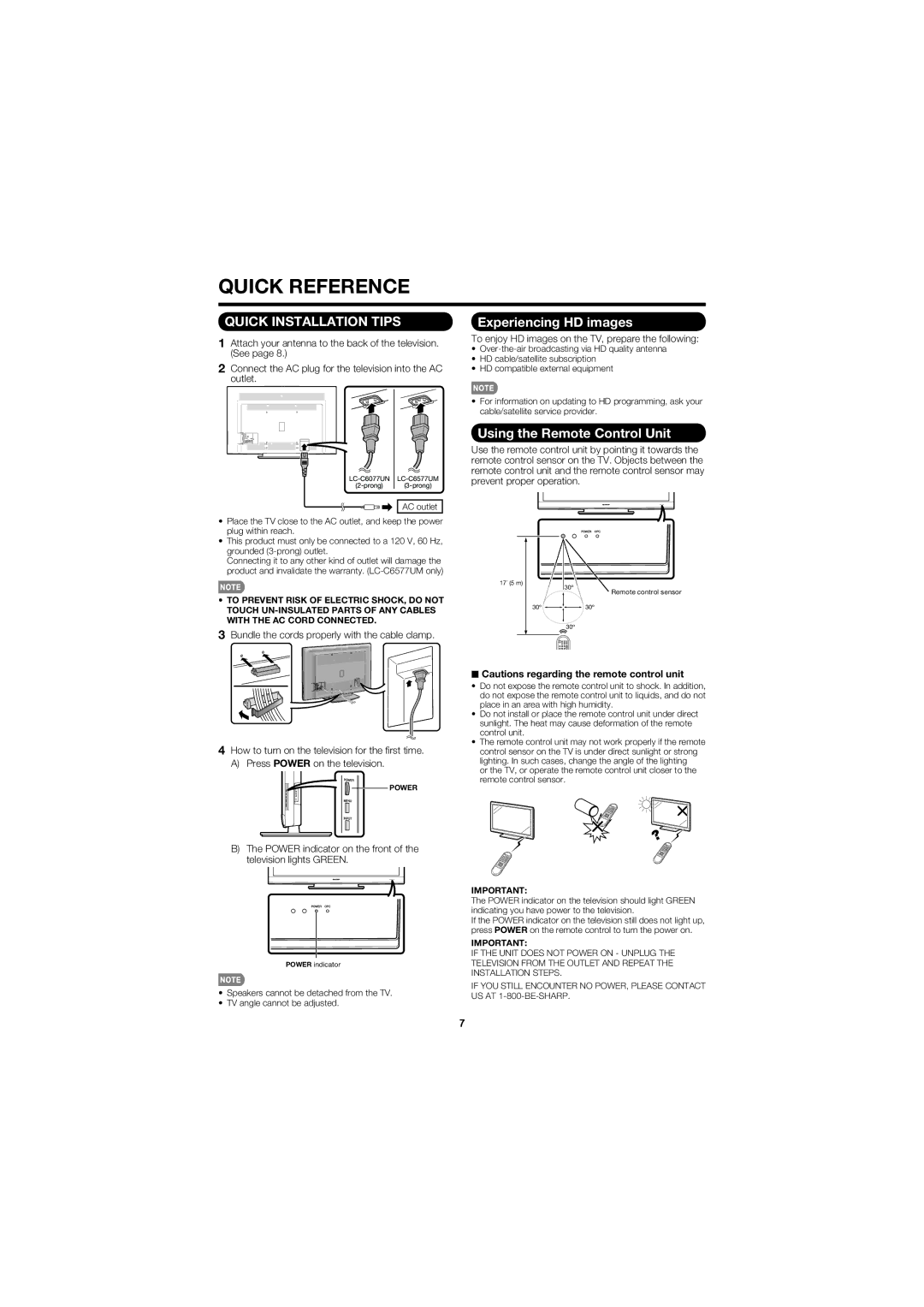 Sharp LC-C6577UM, LC-C6077UN operation manual Experiencing HD images, Using the Remote Control Unit 