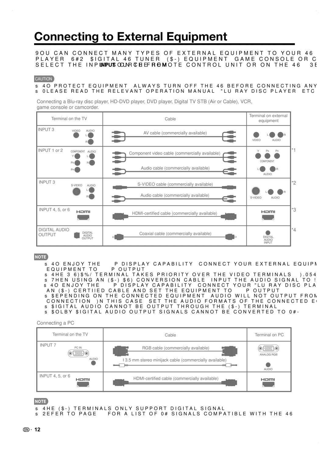 Sharp LC42SB45U operation manual Connecting to External Equipment, Input 