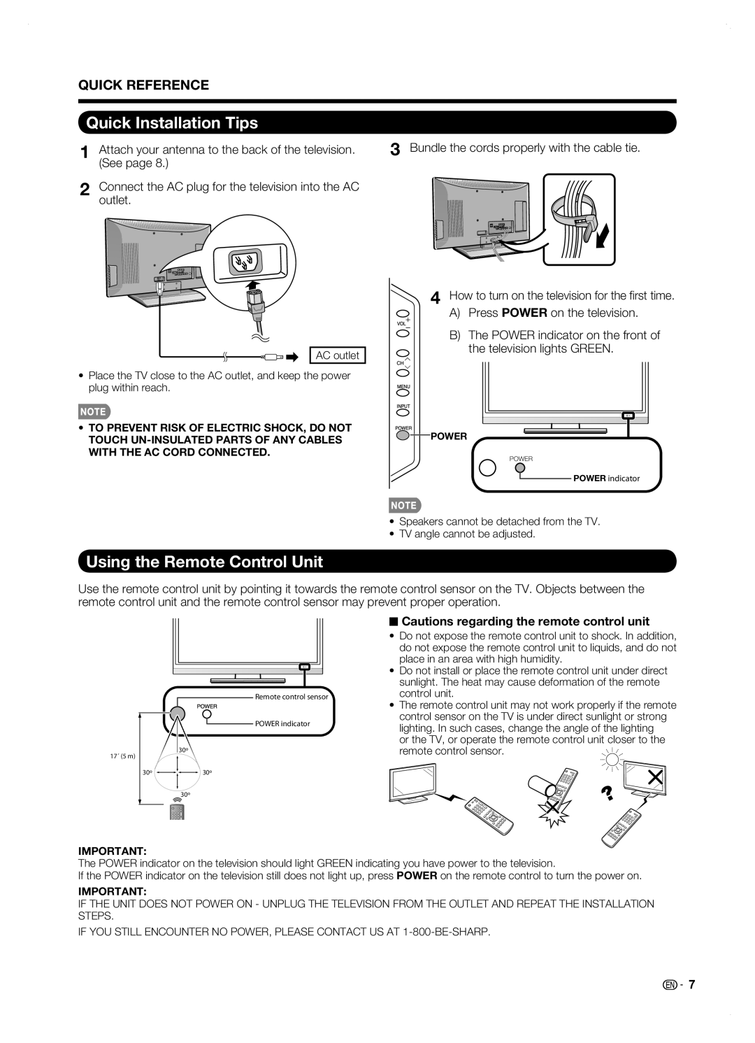 Sharp LC42SB45U operation manual Quick Installation Tips, Using the Remote Control Unit, Quick Reference 