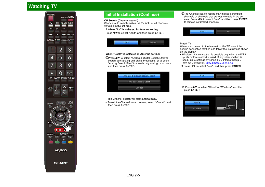 Sharp LC60EQ10U manual CH Search Channel search, Smart TV 