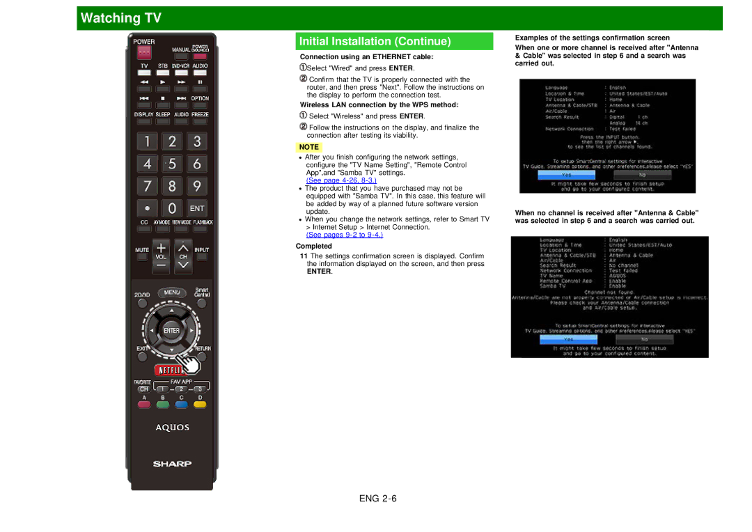 Sharp LC60EQ10U manual Connection using an Ethernet cable, Wireless LAN connection by the WPS method, Completed, Enter 