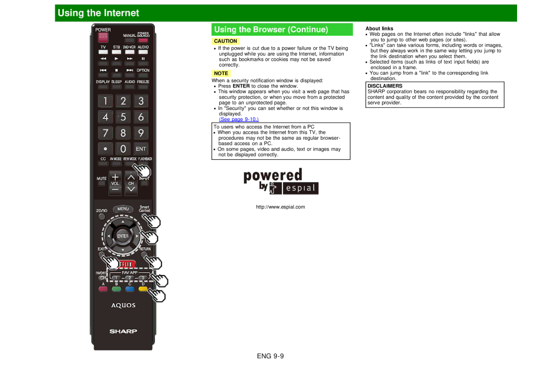 Sharp LC60EQ10U manual About links, Disclaimers 