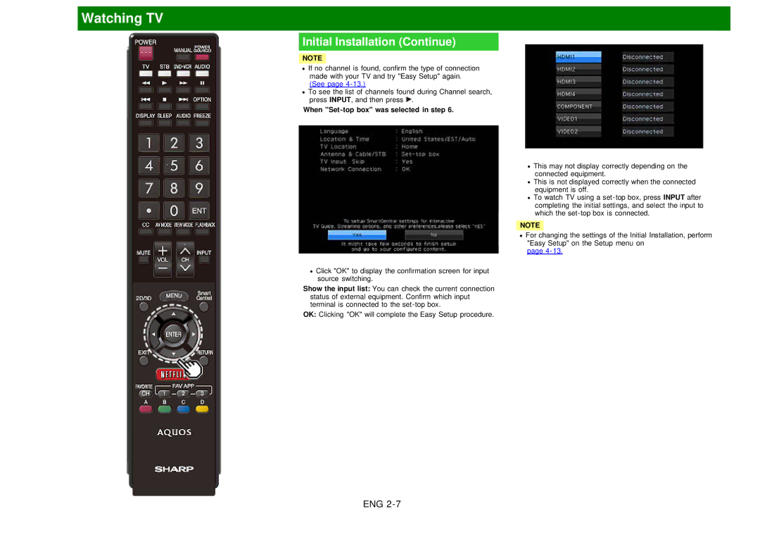 Sharp LC60EQ10U manual When Set-top box was selected in step 