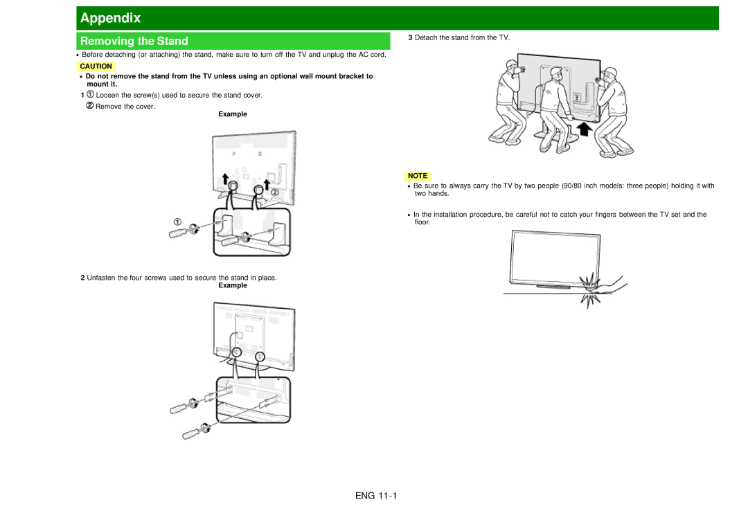 Sharp LC60EQ10U manual Appendix, Removing the Stand 