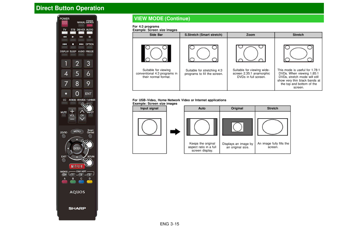 Sharp LC60EQ10U manual View Mode Continue 