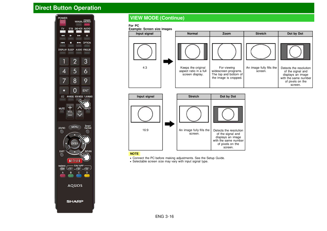 Sharp LC60EQ10U manual Stretch Dot by Dot 