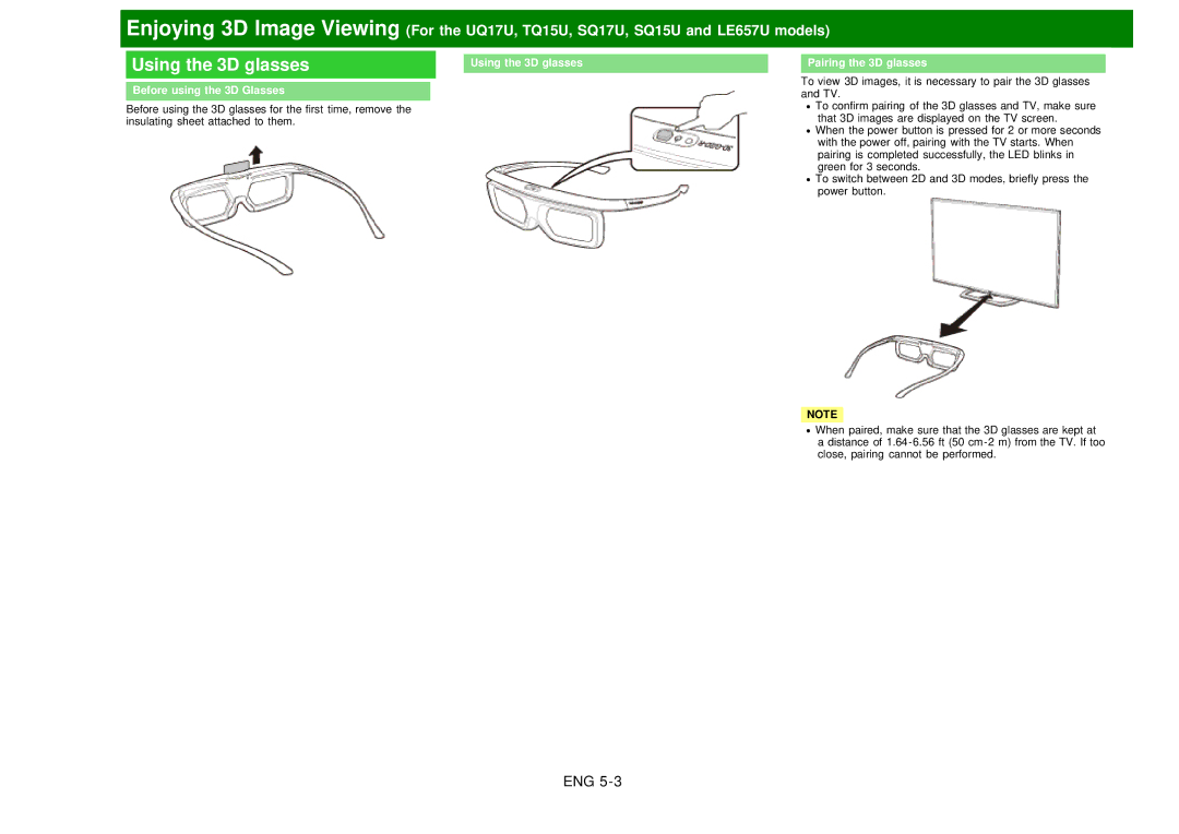 Sharp LC60EQ10U manual Using the 3D glasses 