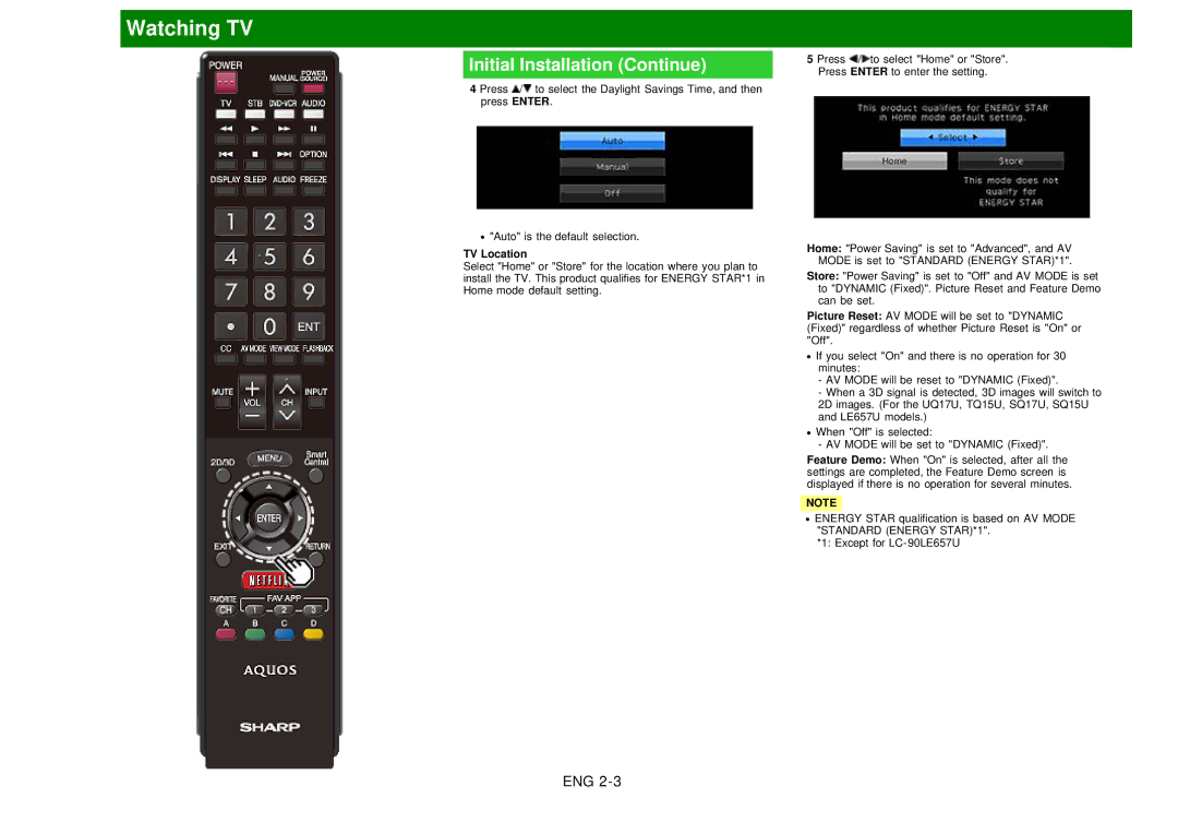 Sharp LC60EQ10U manual Initial Installation Continue, TV Location 