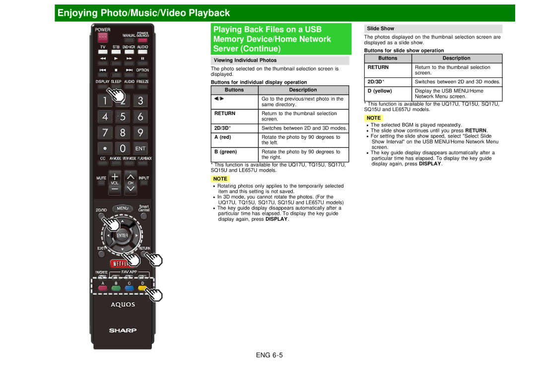 Sharp LC60EQ10U manual Return 