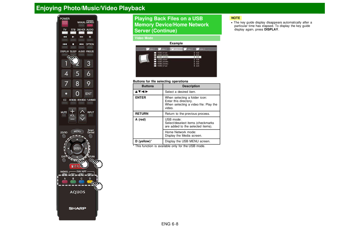 Sharp LC60EQ10U manual Video Mode 