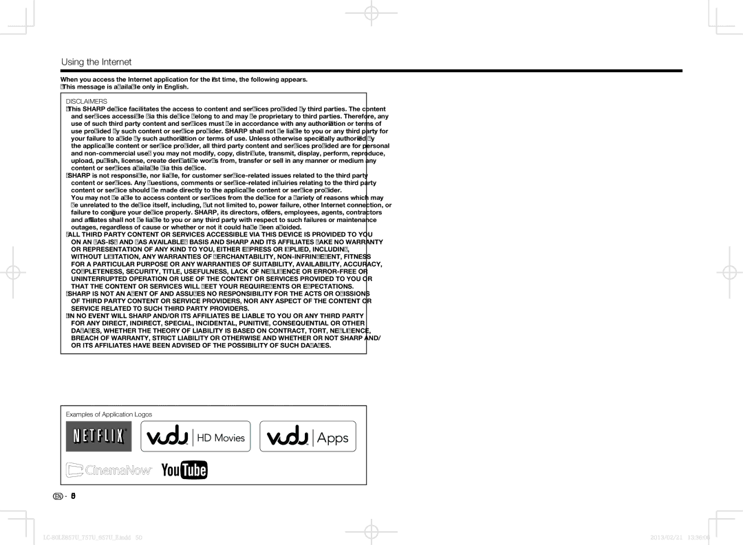 Sharp LC70LE857U, LC70LE650U, LC60LE650U, LC70LE757U, LC60LE857U, LC60LE757U, LC-60LE857U Examples of Application Logos 