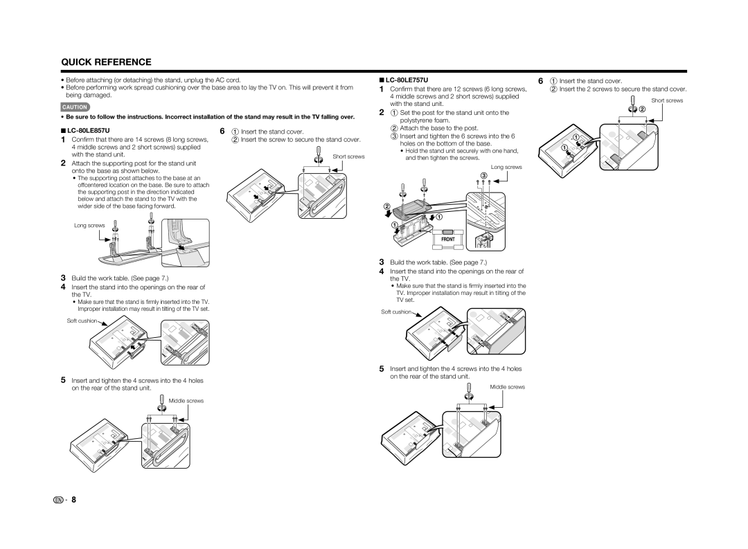 Sharp LC70LE655U operation manual LC-80LE757U, LC-80LE857U 