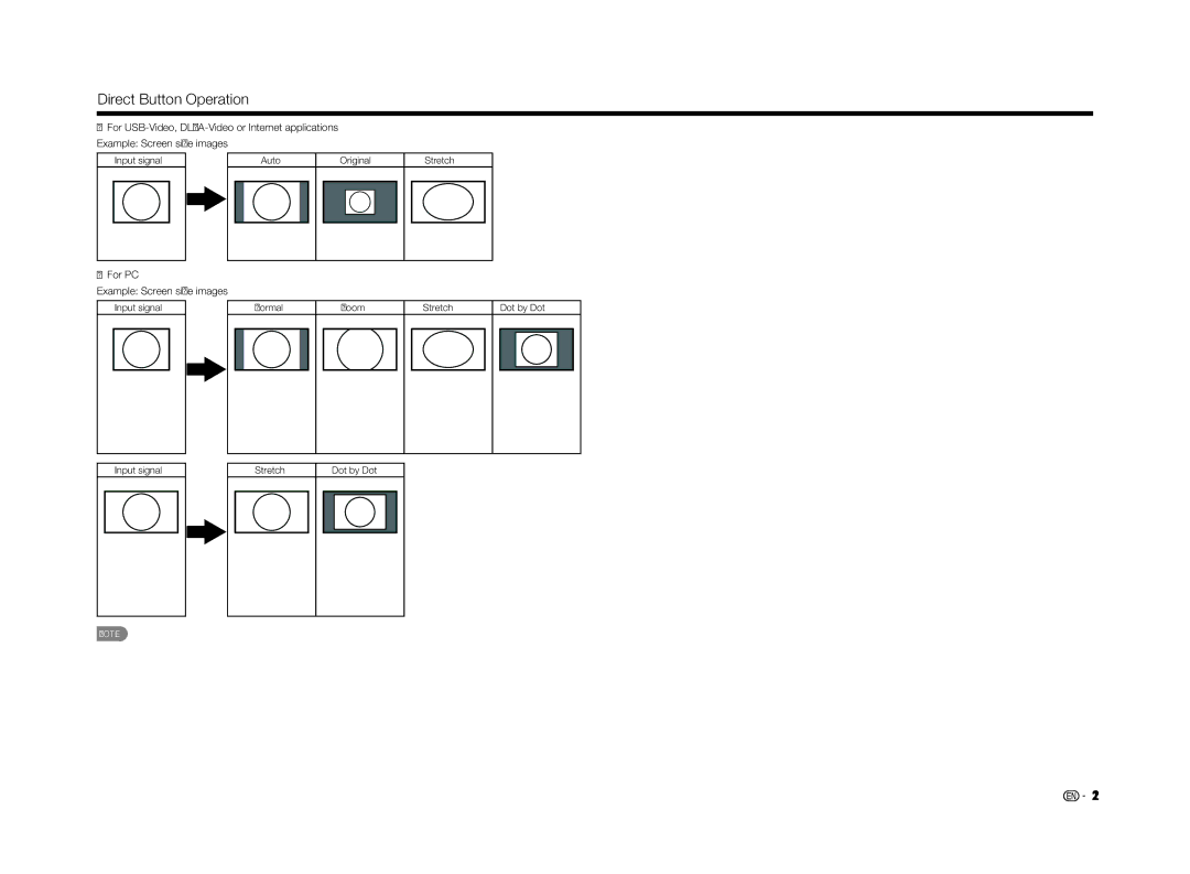 Sharp LC70LE655U operation manual For PC Example Screen size images, Normal Zoom Stretch Dot by Dot 