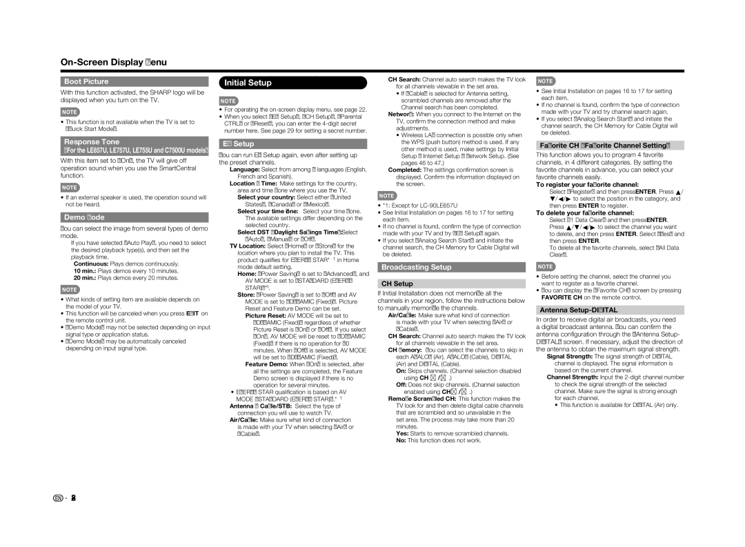 Sharp LC70LE655U operation manual Initial Setup 