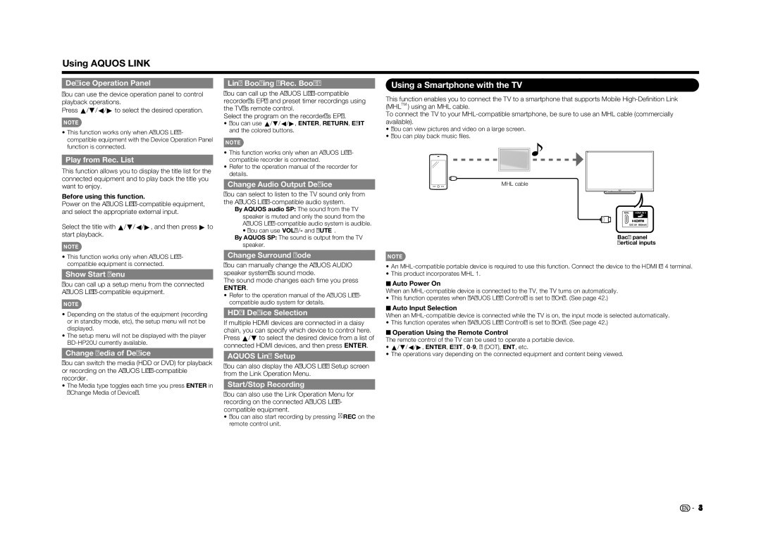 Sharp LC70LE655U operation manual Using a Smartphone with the TV 