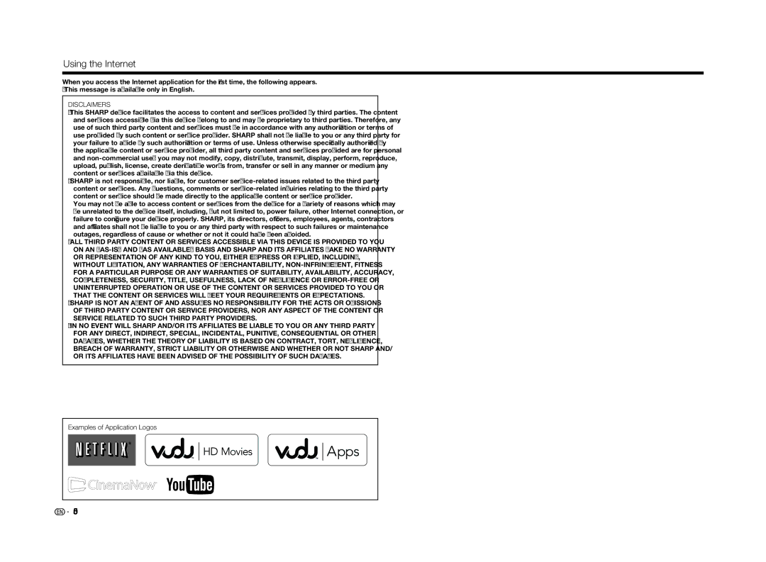 Sharp LC70LE655U operation manual Examples of Application Logos 