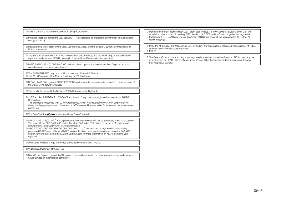 Sharp LC70LE655U operation manual Trademarks, Mhltm 