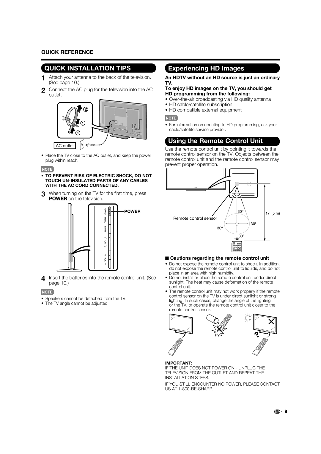 Sharp LC70LE735U operation manual Experiencing HD Images, Using the Remote Control Unit, Remote control sensor 