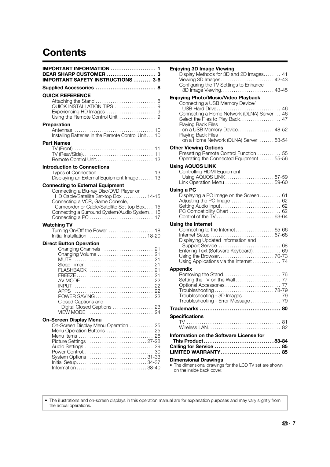 Sharp LC70LE735U operation manual Contents 