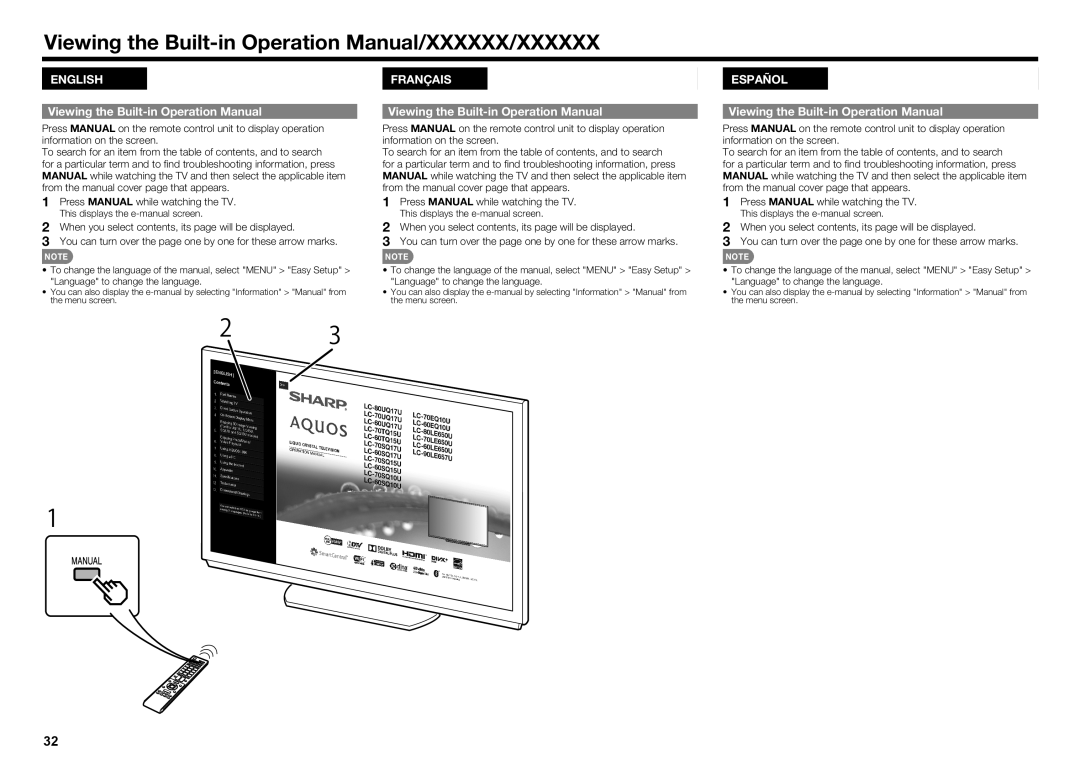 Sharp LC70UQ17U, LC70SQ15U, LC60UQ17U, LC60SQ15U, LC70EQ10U, LC60EQ10U, LC80UQ17U setup guide English 