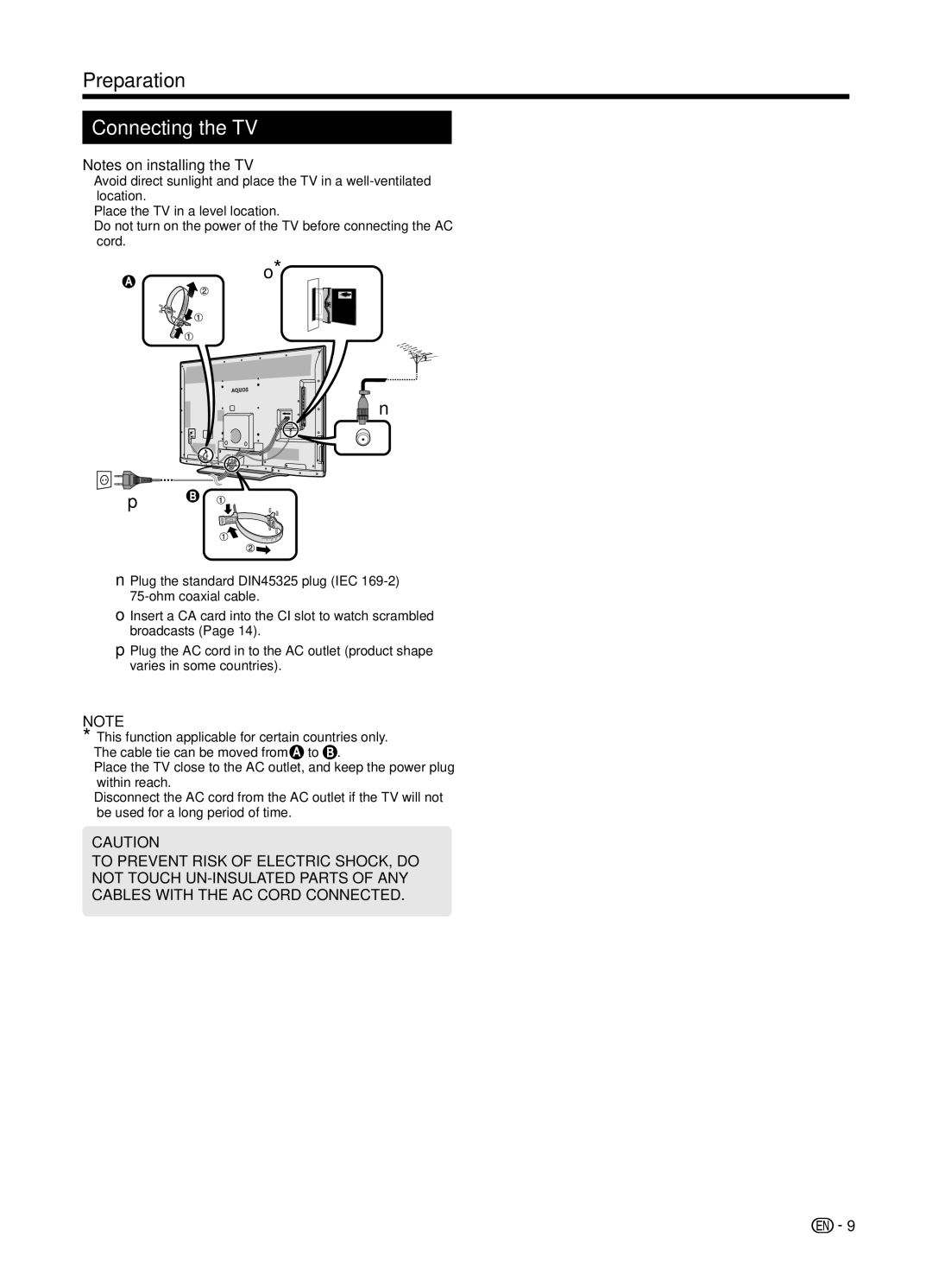 Sharp LC70UD1X operation manual Connecting the TV 