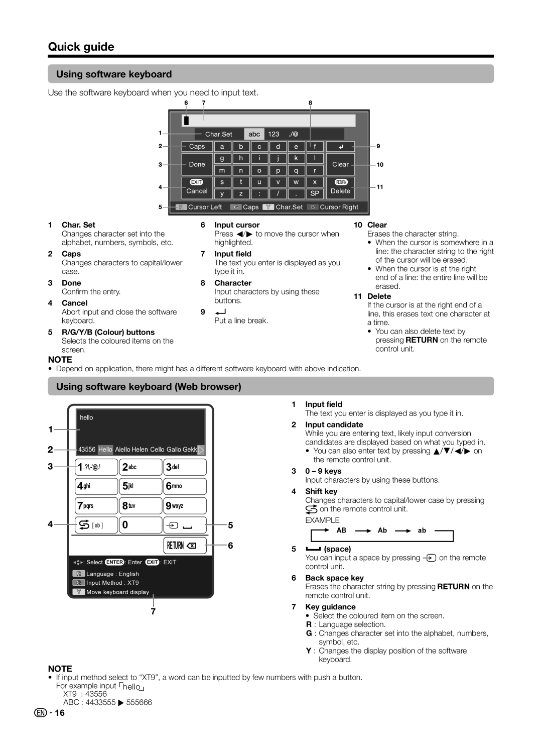 Sharp LC70UD1X Using software keyboard Web browser, Use the software keyboard when you need to input text 