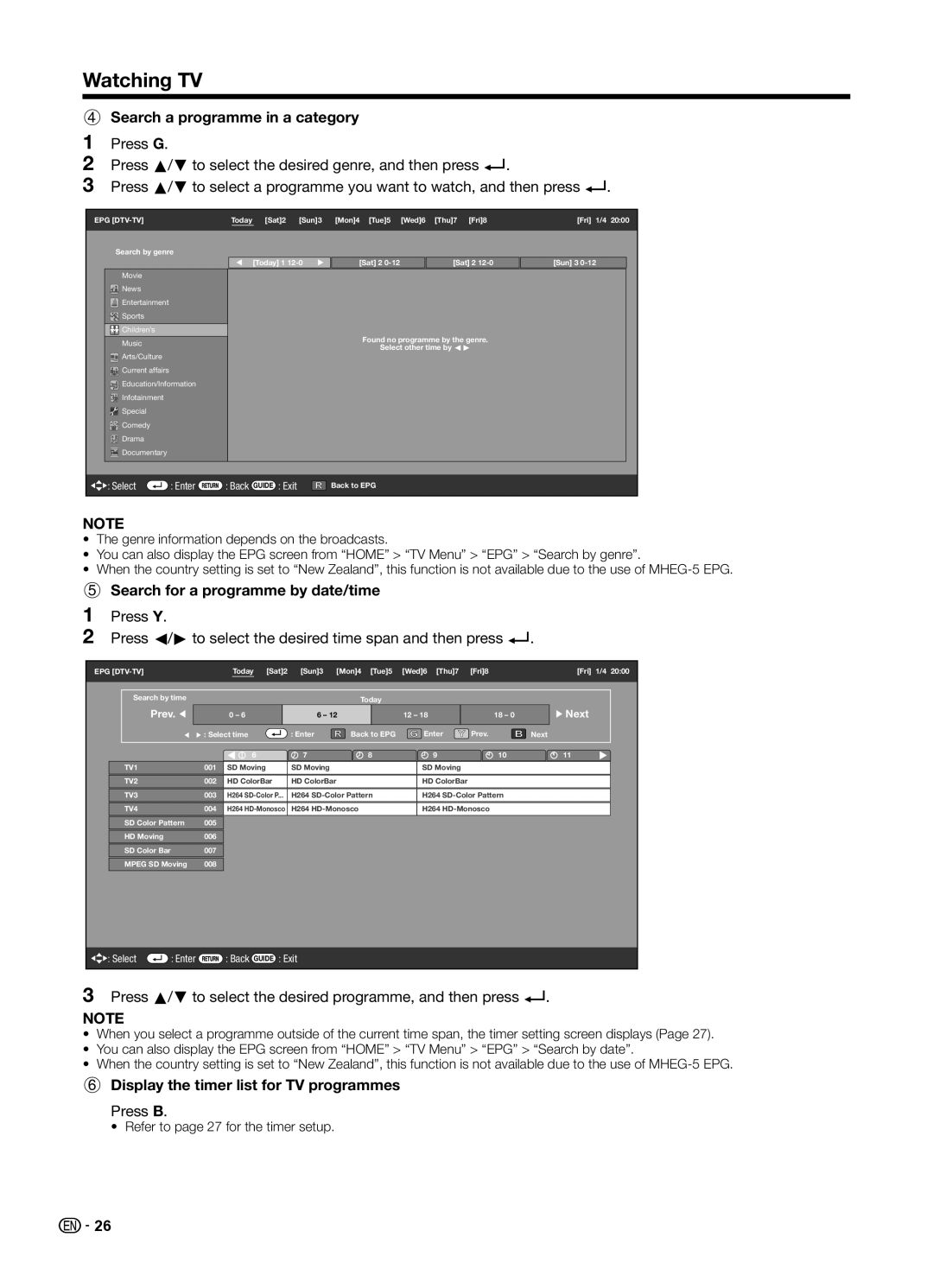 Sharp LC70UD1X operation manual Search a programme in a category, Search for a programme by date/time, Press B 