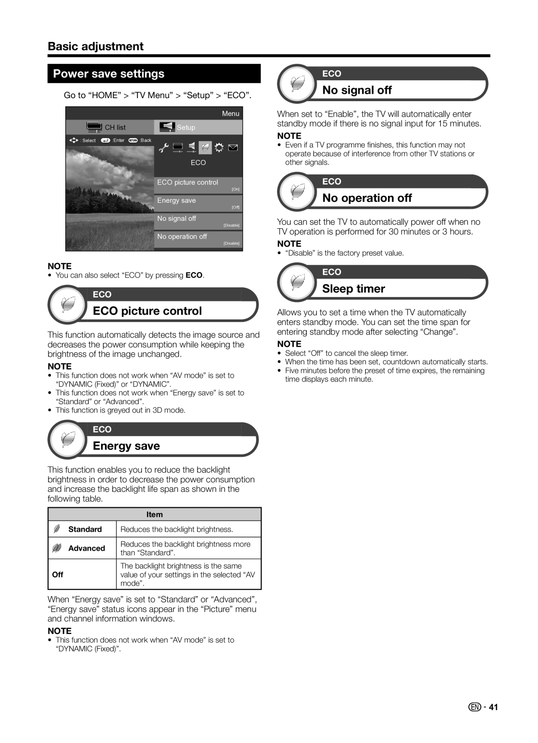 Sharp LC70UD1X operation manual Power save settings 