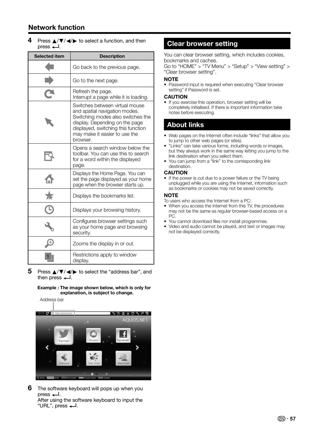 Sharp LC70UD1X operation manual Clear browser setting, About links 