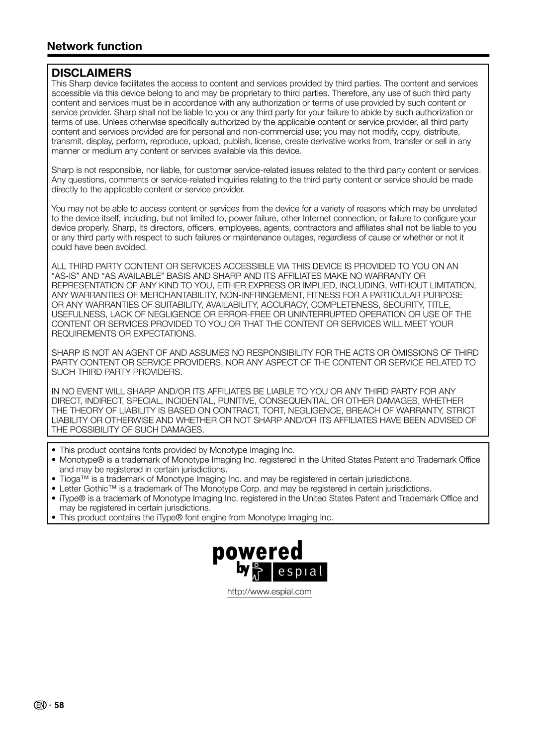 Sharp LC70UD1X operation manual Disclaimers 