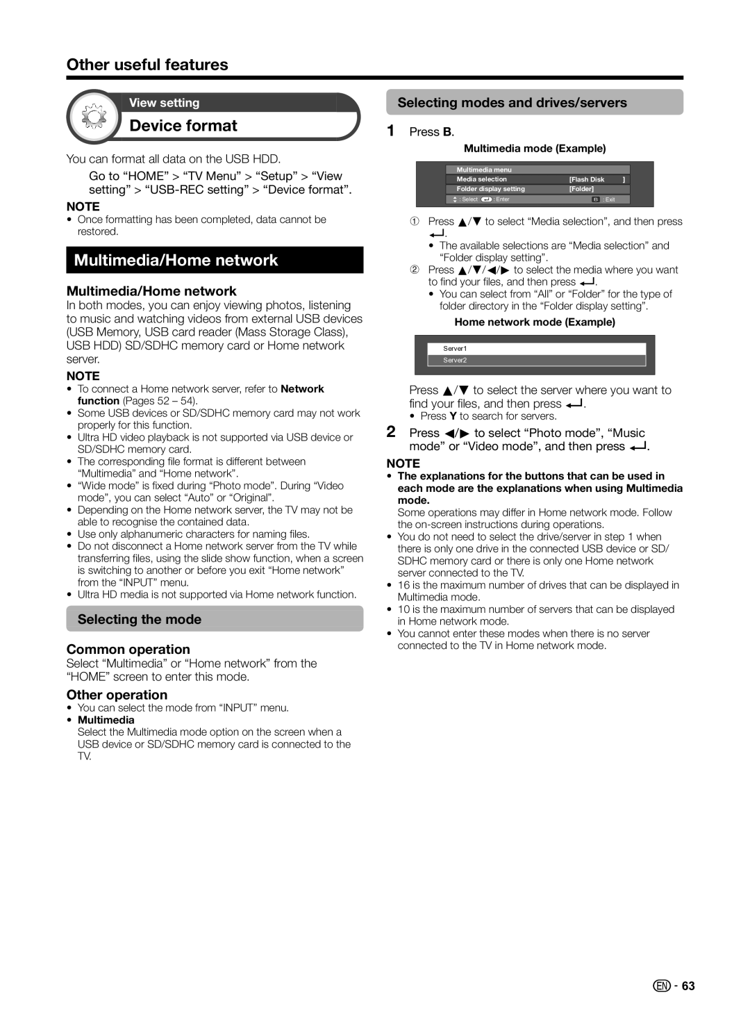 Sharp LC70UD1X operation manual Device format, Multimedia/Home network 