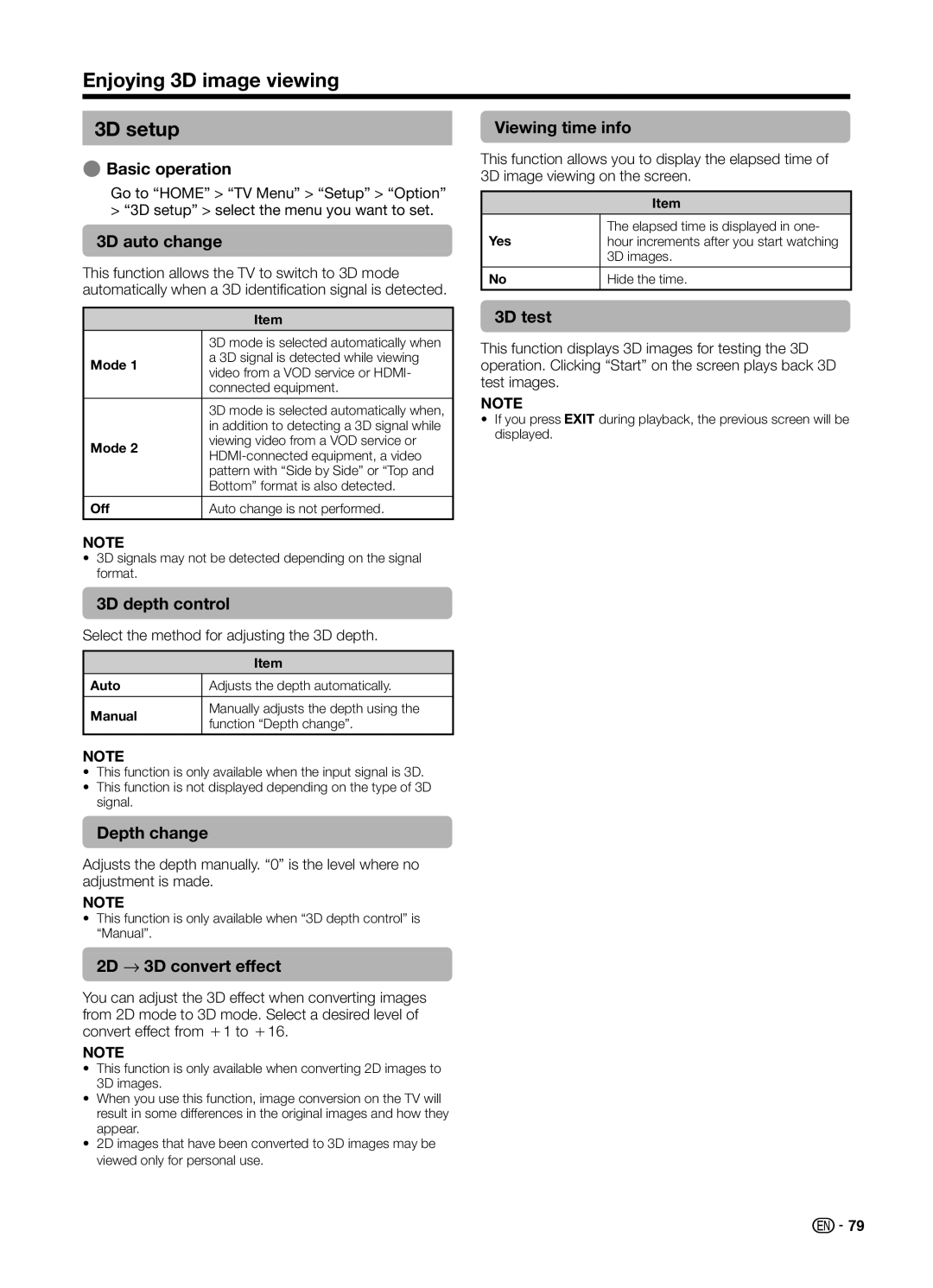 Sharp LC70UD1X operation manual Enjoying 3D image viewing 3D setup 