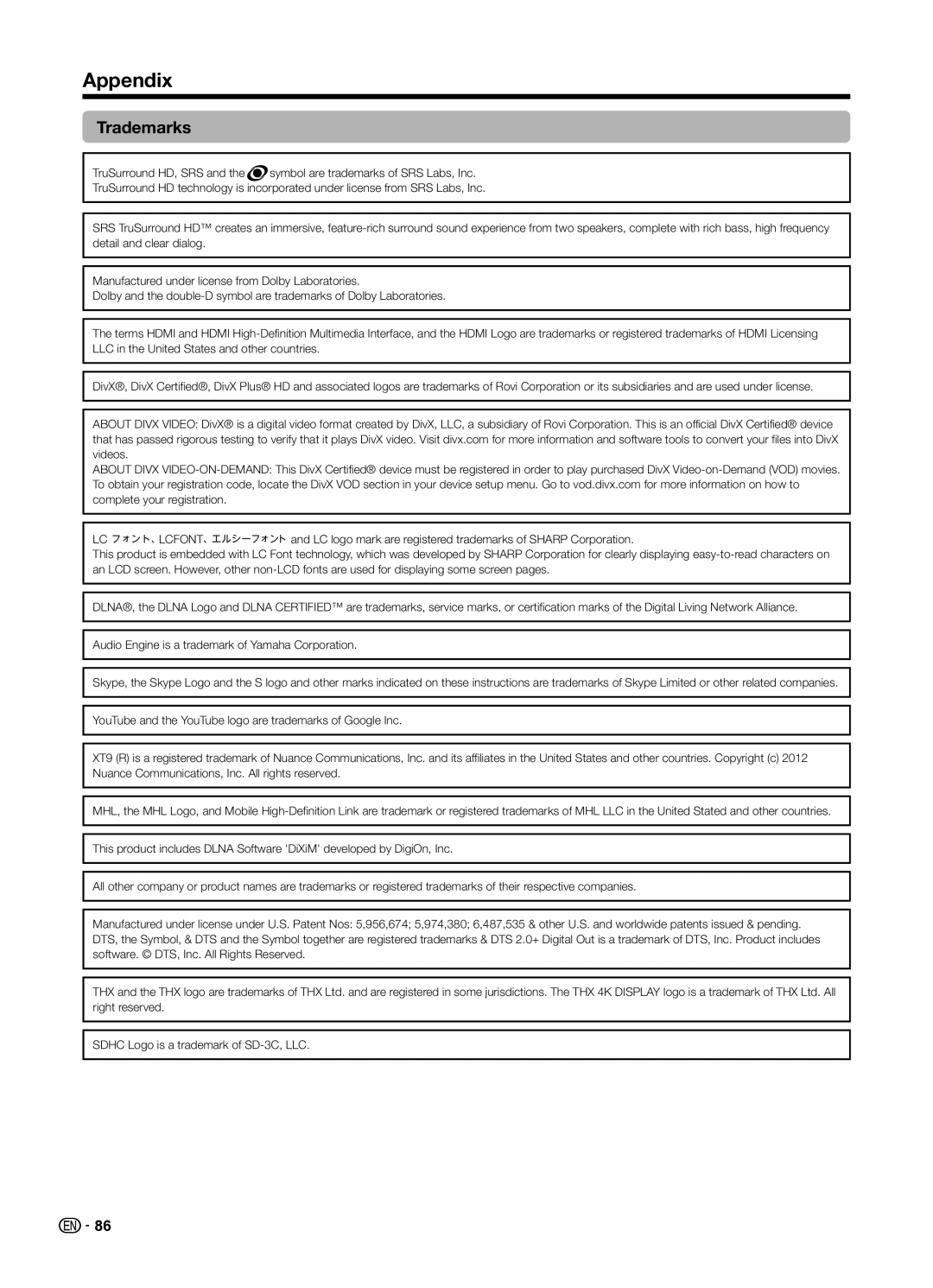 Sharp LC70UD1X operation manual Trademarks 