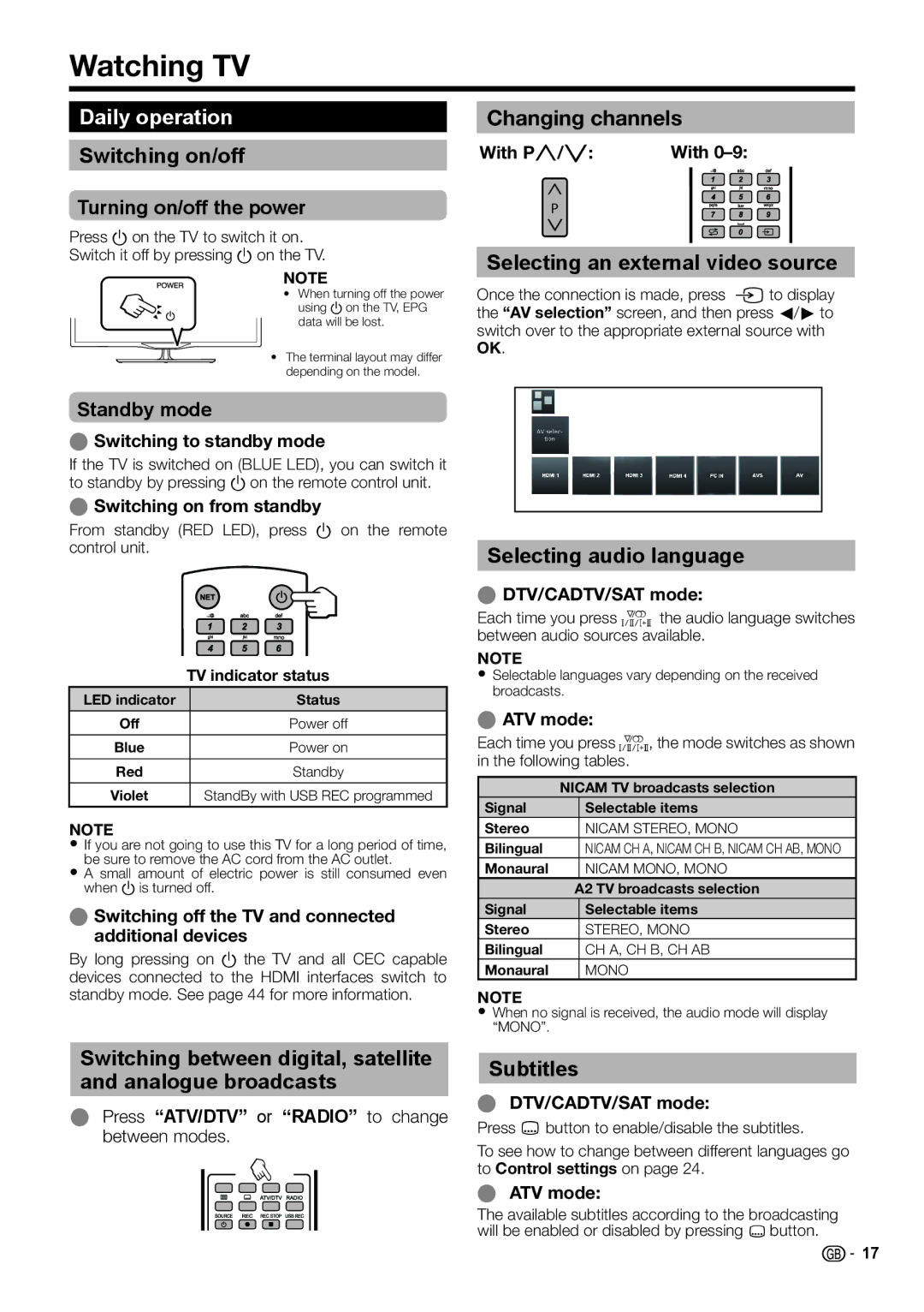 Sharp LCD COLOUR TELEVISION operation manual Watching TV, Daily operation 